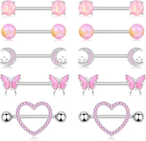 Nipple Rings Surgical Steel Nipple Piercing Jewelry 14g for Women with Cute Heart Buttertly Moon Elements