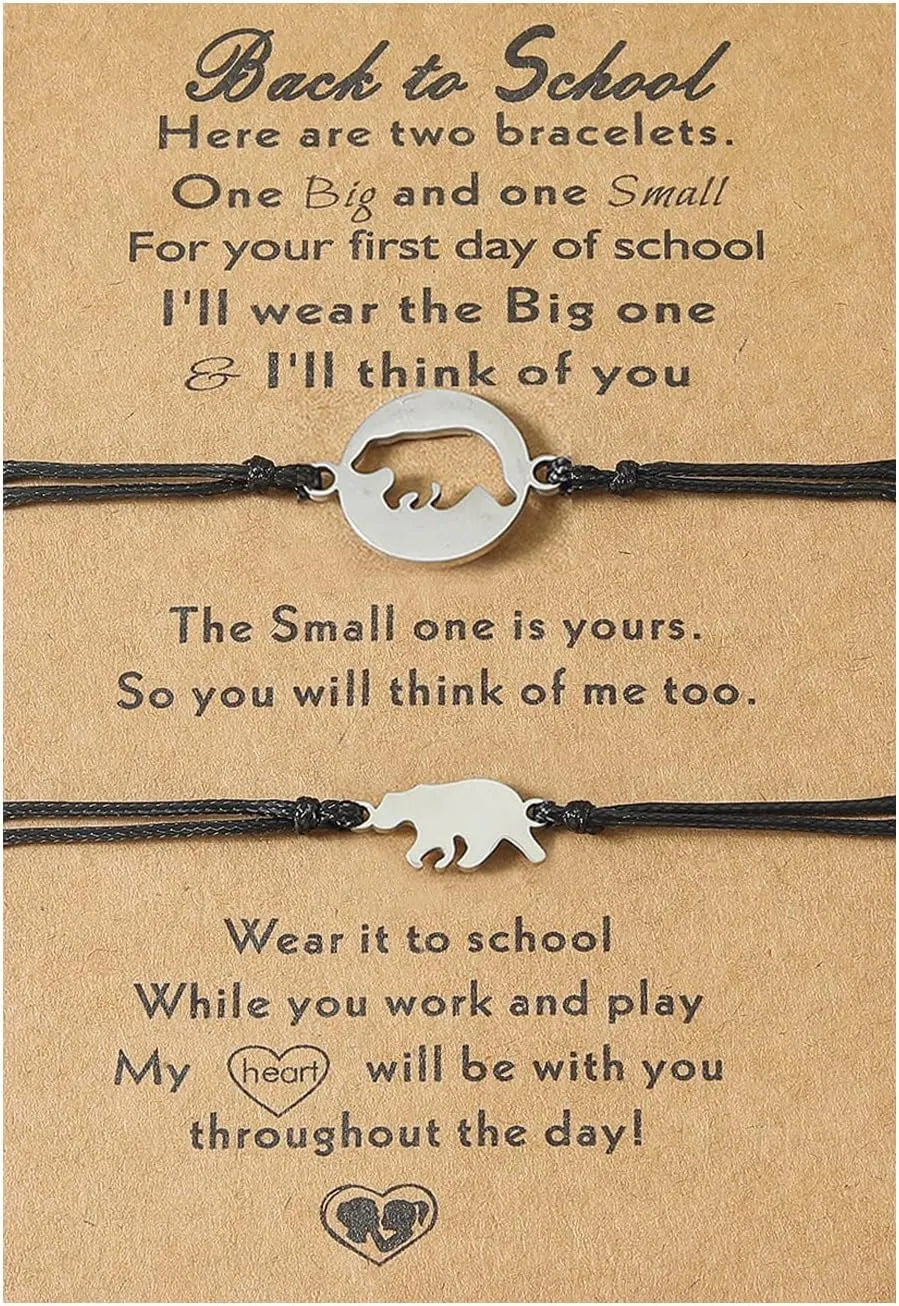 NIQIPOK Back to School Bracelet Mommy and Me Matching Heart Wish Bracelets Set for Mother Daughter Kindergarten Bracelet,Adjustable First Day of School Bracelets Jewelry