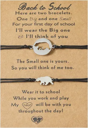 NIQIPOK Back to School Bracelet Mommy and Me Matching Heart Wish Bracelets Set for Mother Daughter Kindergarten Bracelet,Adjustable First Day of School Bracelets Jewelry