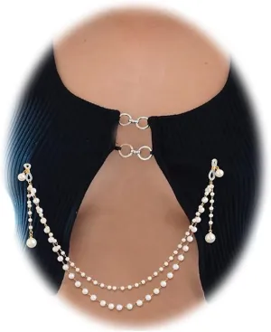 Non Piercing Nipple Chain Necklace Pearls Sexy Lingerie Nipple Jewelry for Women Fake Body Piercing Body Jewelry