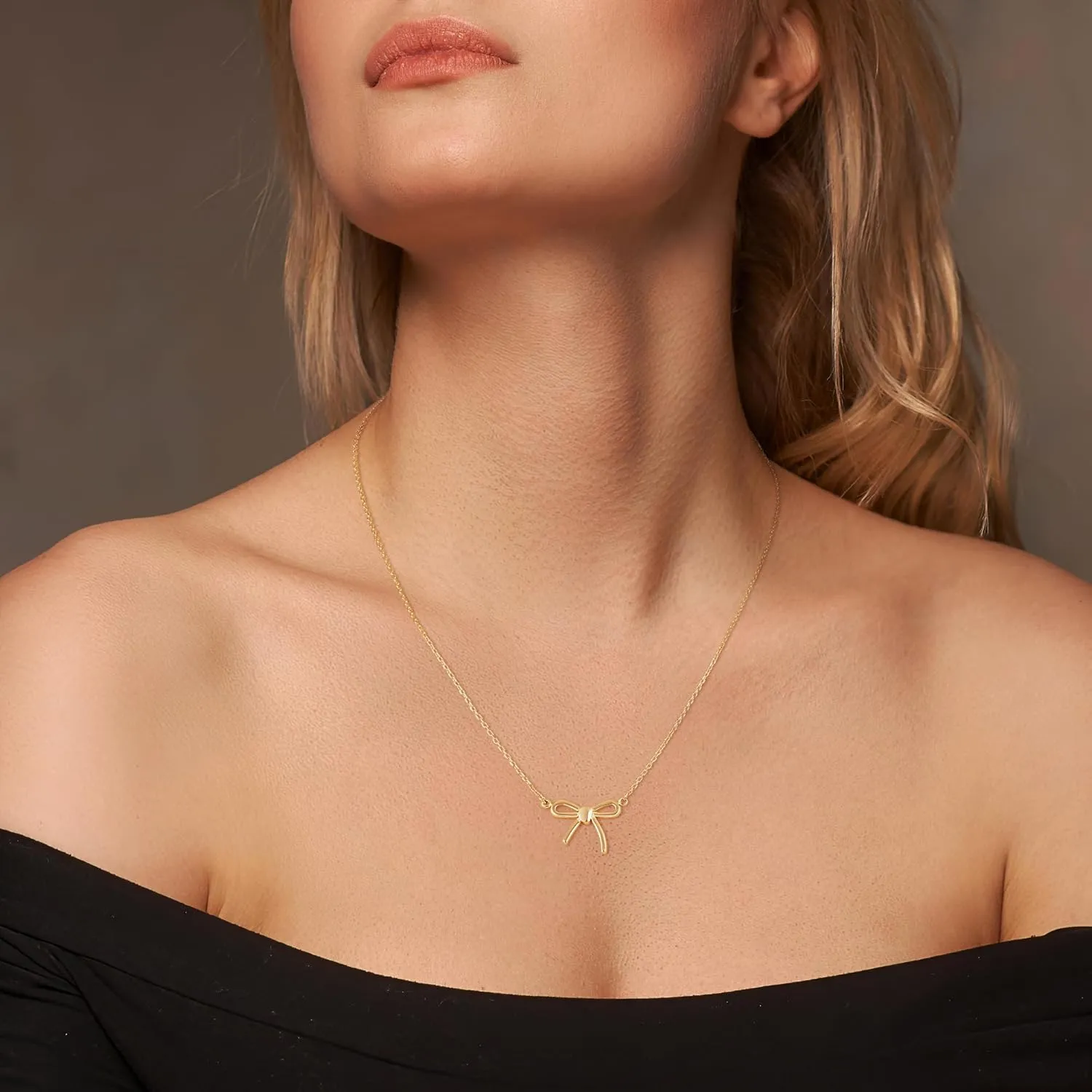 Non Tarnish Gold Bow Necklace, 14K Gold Plated Bow Necklace for Women, Flawless Hand-Polished Bow Pendant Necklace for Women Trendy, Dainty Chain Necklace Gifts for Her