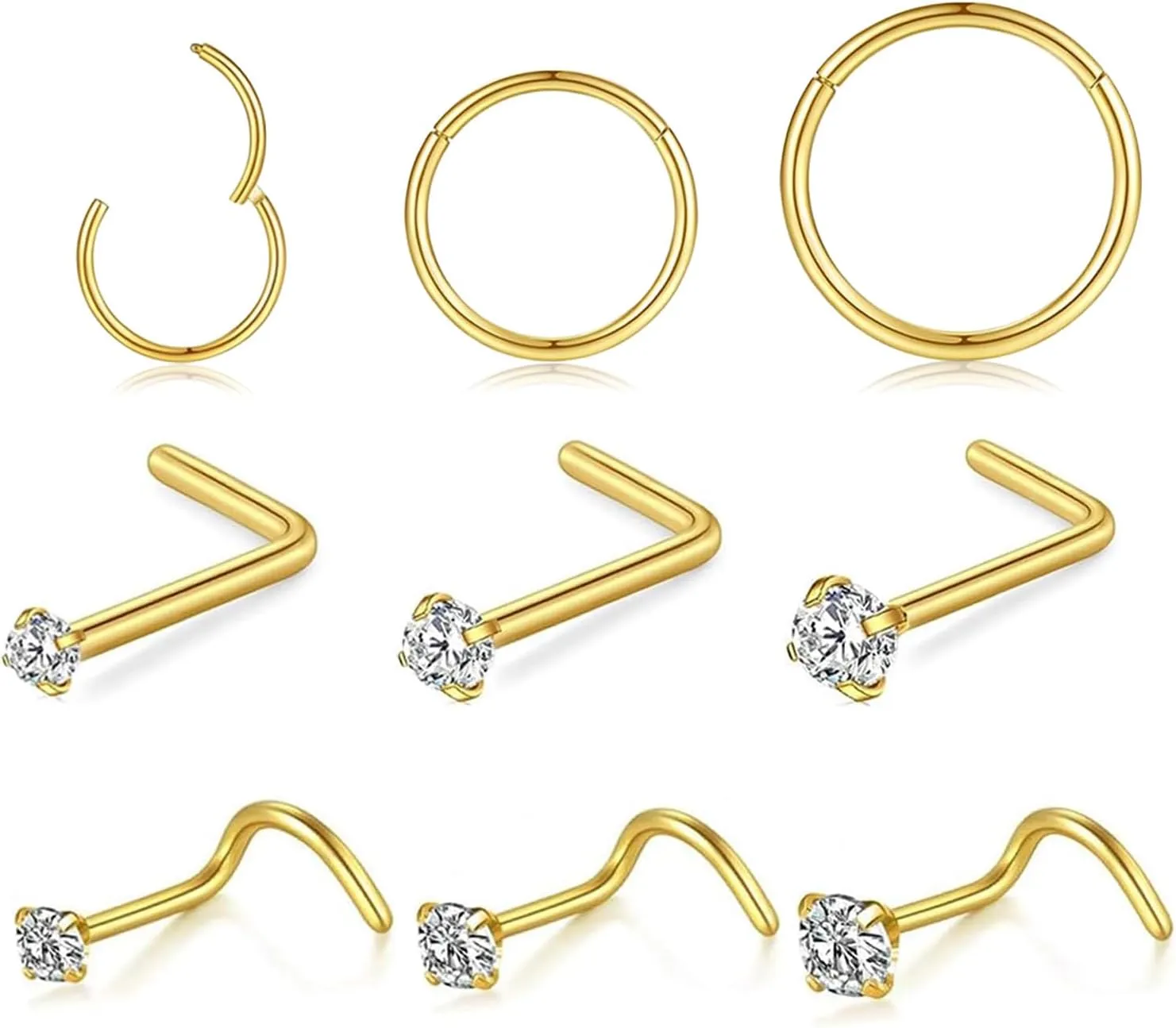 Nose Rings and Nose Studs Sets for Women Men,Hypoallergenic 316L Surgical Steel Nose Hoops Can Be Used for Helix Cartilage Multi-Use Earrings Piercing,L Shape and Corkscrew Nose Studs Comfort Fit Everyday Wear Jewelry