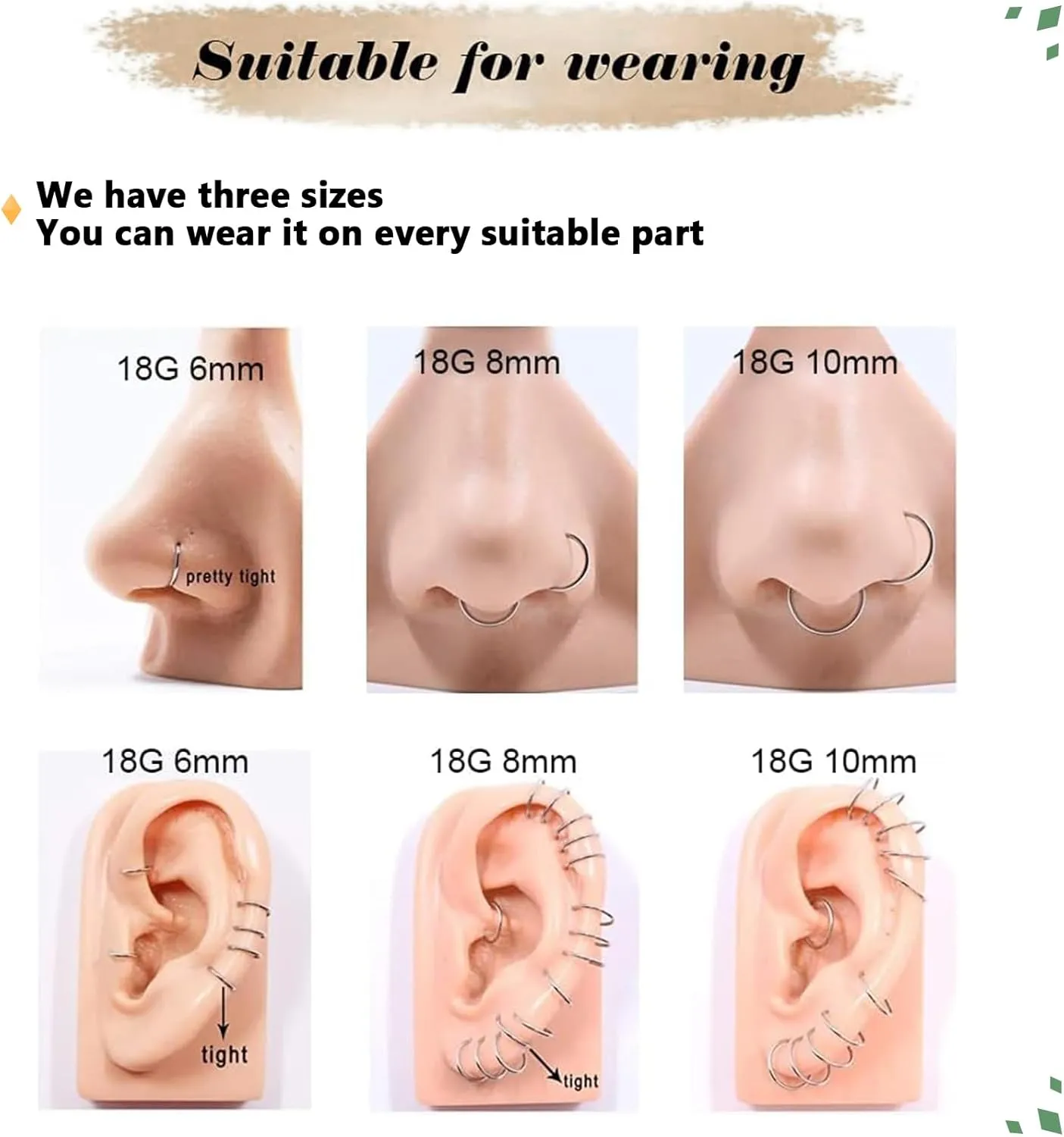 Nose Rings and Nose Studs Sets for Women Men,Hypoallergenic 316L Surgical Steel Nose Hoops Can Be Used for Helix Cartilage Multi-Use Earrings Piercing,L Shape and Corkscrew Nose Studs Comfort Fit Everyday Wear Jewelry