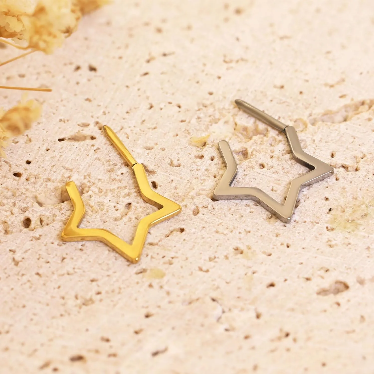 Nose Rings for Women 16G Septum rings Gold Star Clicker Hoops Daith Hoop Spikes Chain Nose Ring for Women Men Silver Piercing Jewelry