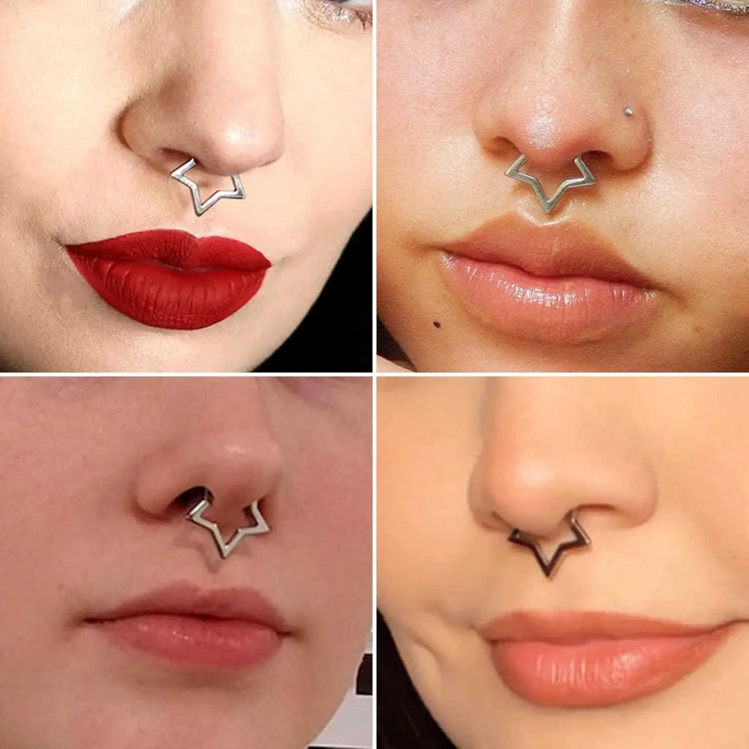 Nose Rings for Women 16G Septum rings Gold Star Clicker Hoops Daith Hoop Spikes Chain Nose Ring for Women Men Silver Piercing Jewelry