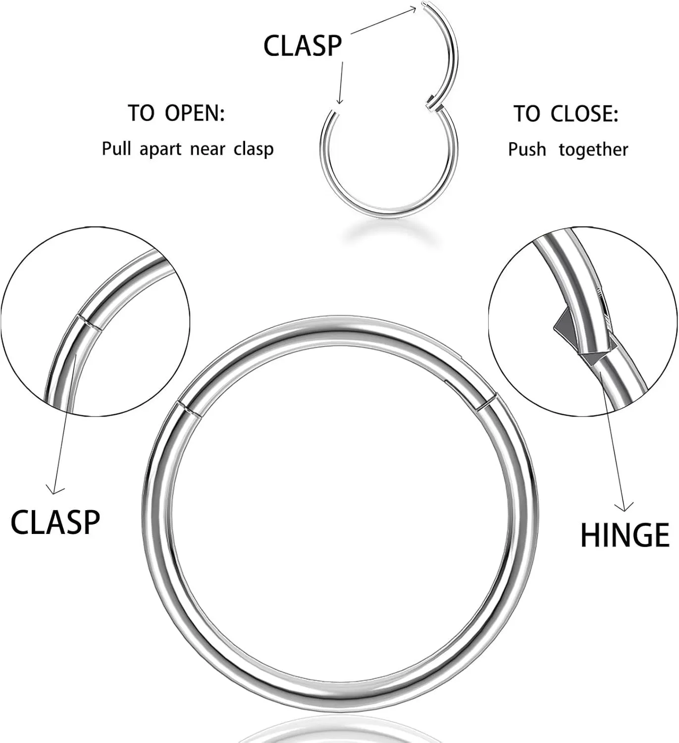 Nose Rings Hoops for Women Men 14G 16G 18G 20G Septum Jewelry 316L Surgical Steel Hinged Segment Ring Body Piercing Nose Hoop Lip Rings Nose Helix Cartilage Rook Earrings