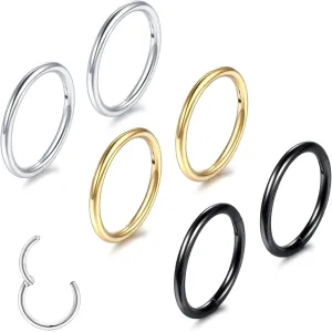 Nose Rings Hoops for Women Men 14G 16G 18G 20G Septum Jewelry 316L Surgical Steel Hinged Segment Ring Body Piercing Nose Hoop Lip Rings Nose Helix Cartilage Rook Earrings