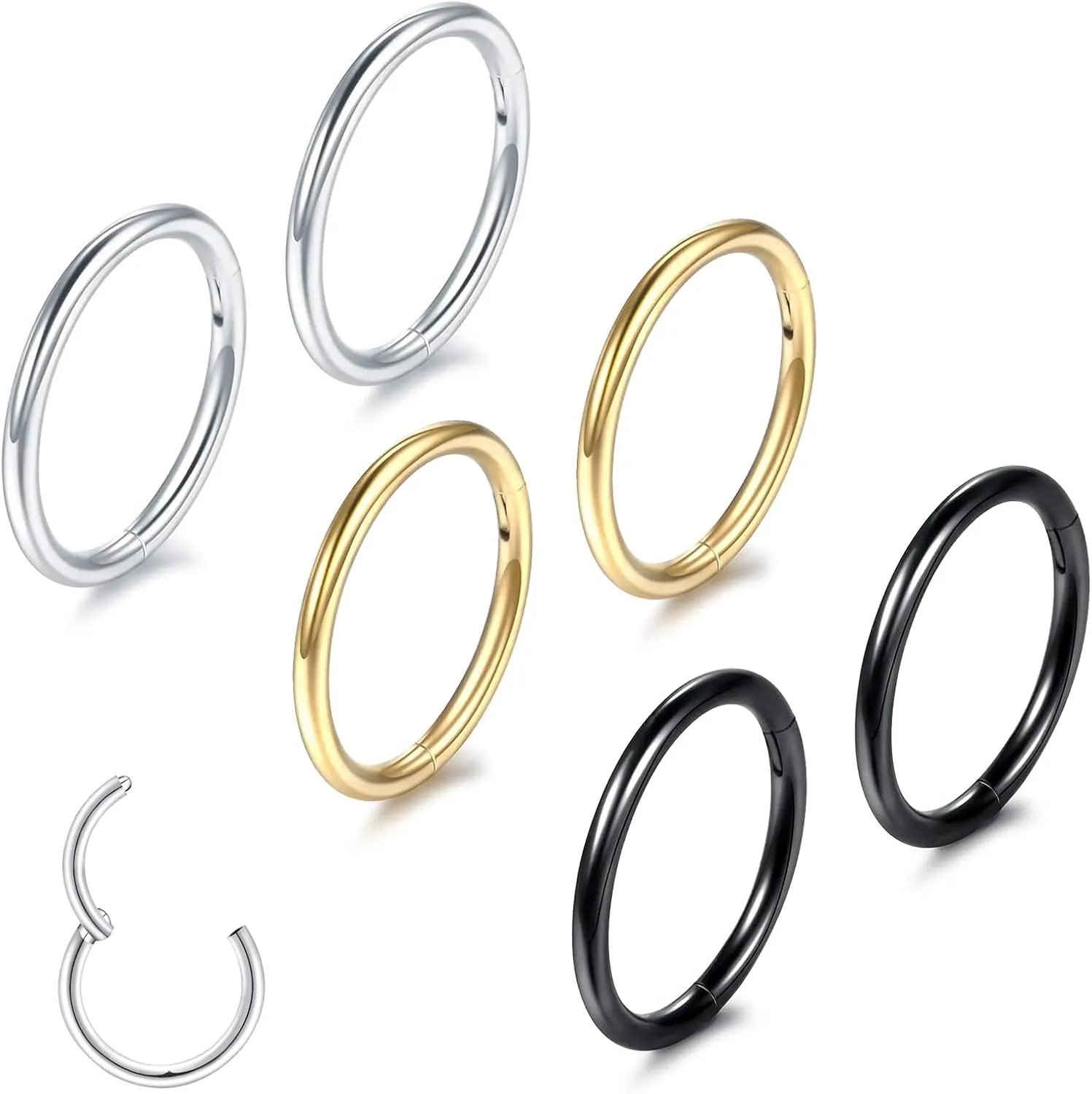 Nose Rings Hoops for Women Men 14G 16G 18G 20G Septum Jewelry 316L Surgical Steel Hinged Segment Ring Body Piercing Nose Hoop Lip Rings Nose Helix Cartilage Rook Earrings