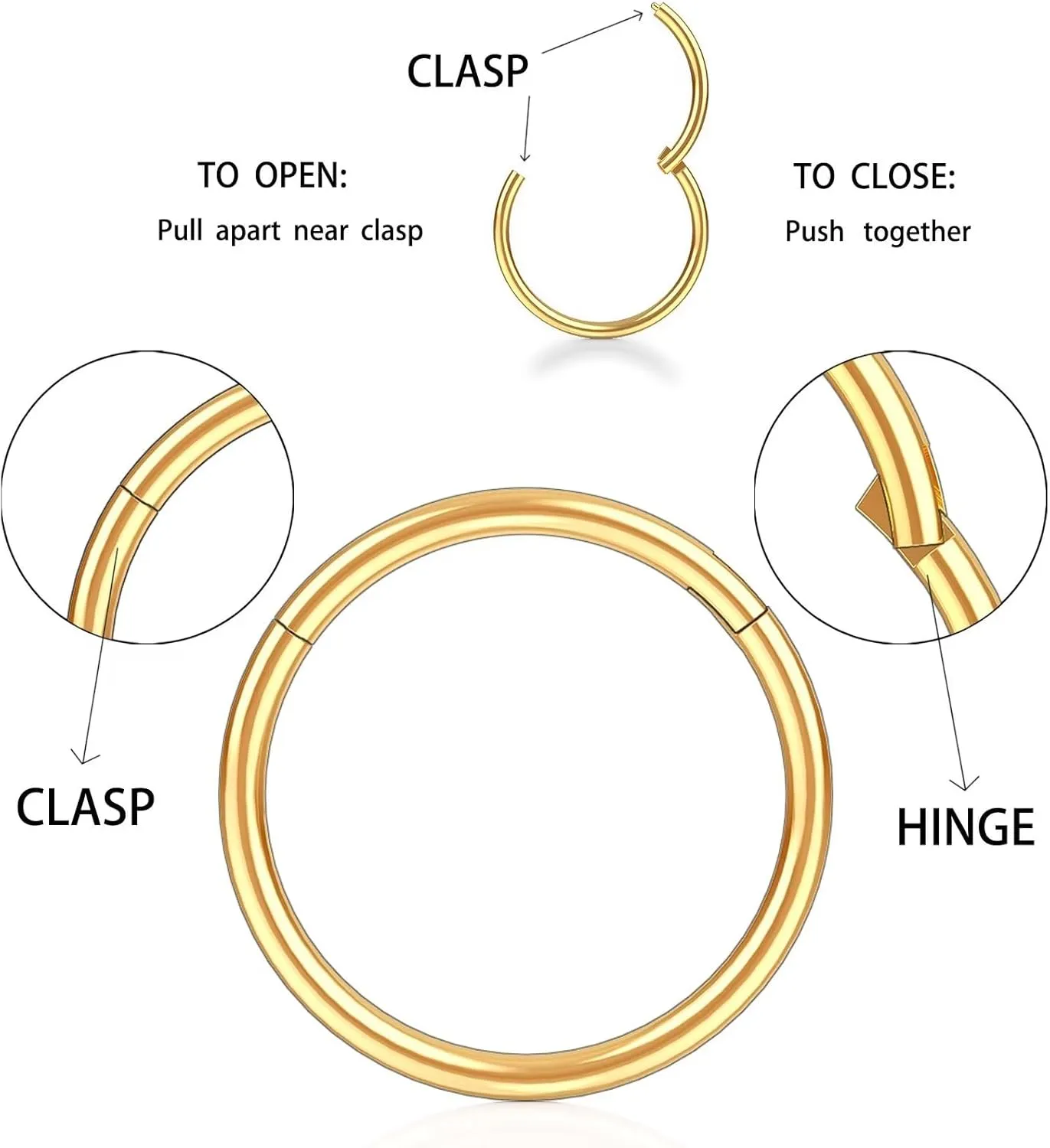 Nose Rings Hoops for Women Men 14G 16G 18G 20G Septum Jewelry 316L Surgical Steel Hinged Segment Ring Body Piercing Nose Hoop Lip Rings Nose Helix Cartilage Rook Earrings