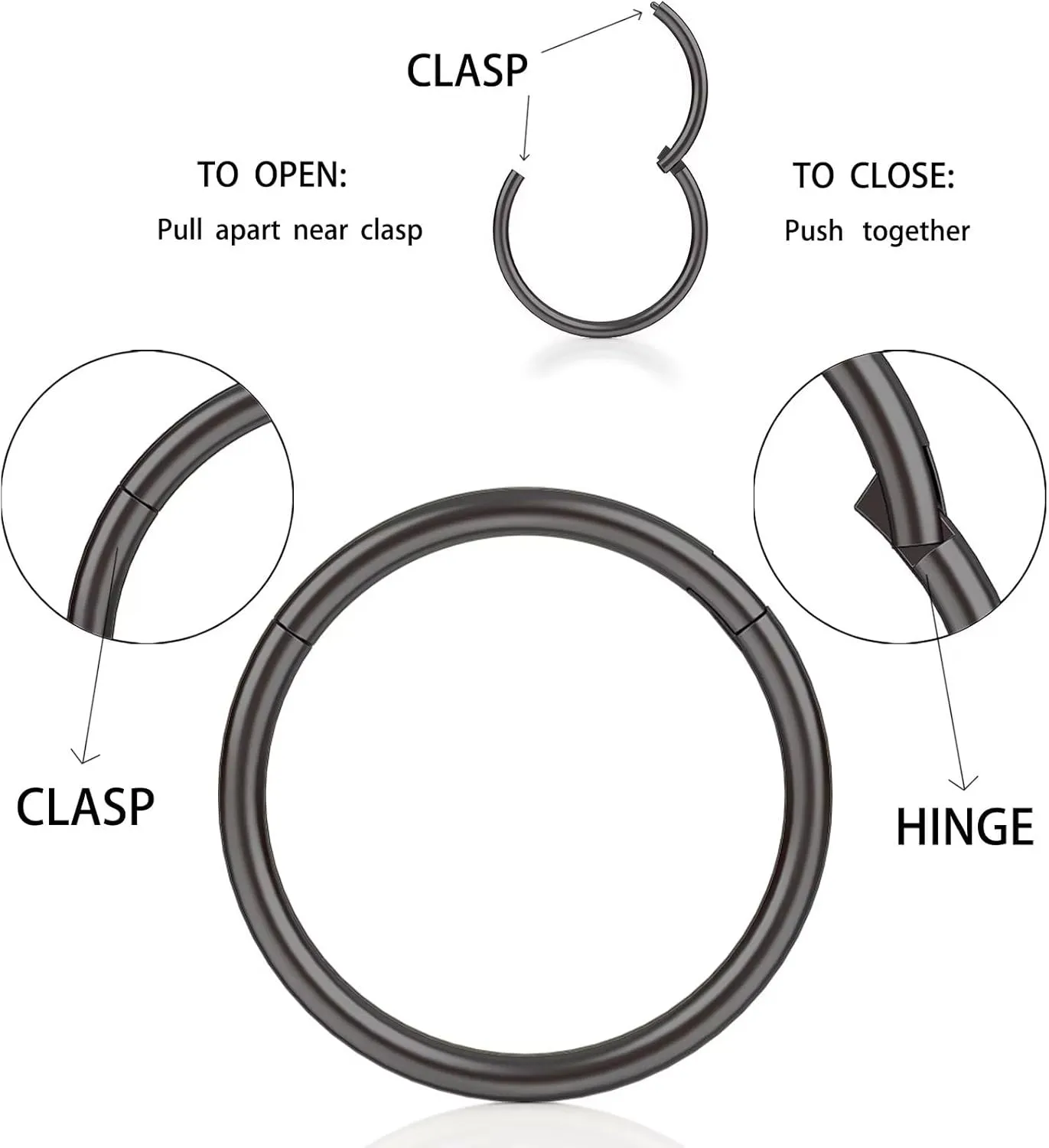 Nose Rings Hoops for Women Men 14G 16G 18G 20G Septum Jewelry 316L Surgical Steel Hinged Segment Ring Body Piercing Nose Hoop Lip Rings Nose Helix Cartilage Rook Earrings