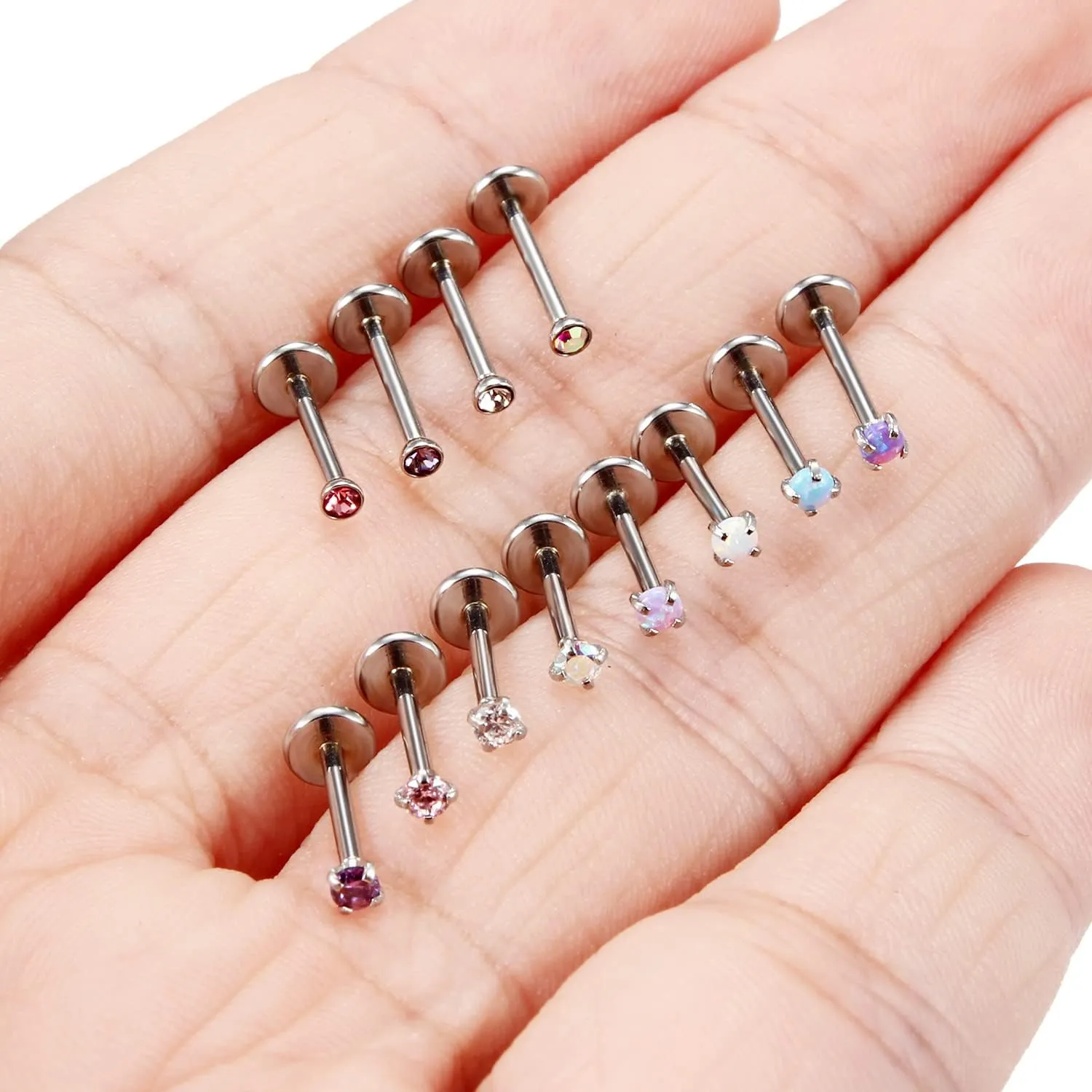 Ocptiy 18G 20G Push in Theadless Nose Rings Studs Hypoallergenic Surgical Steel Cartilage Tragus Helix Earrings Stud Lip labret Monroe Medusa Piercings Jewelry 6mm 7mm 8mm Bar Lenght Diamond 3mm