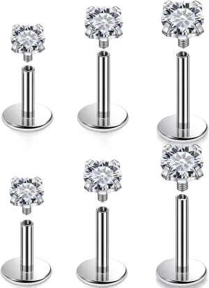 Ocptiy 20G 18G 16G Titanium Flat Back Nose Rings Studs Hypoallergenic Lip Labret Monroe Medusa Internally threaded Tragus Cartilage Helix Earrings Studs Piercing Jewelry for Women Men 6mm 8mm 10mm