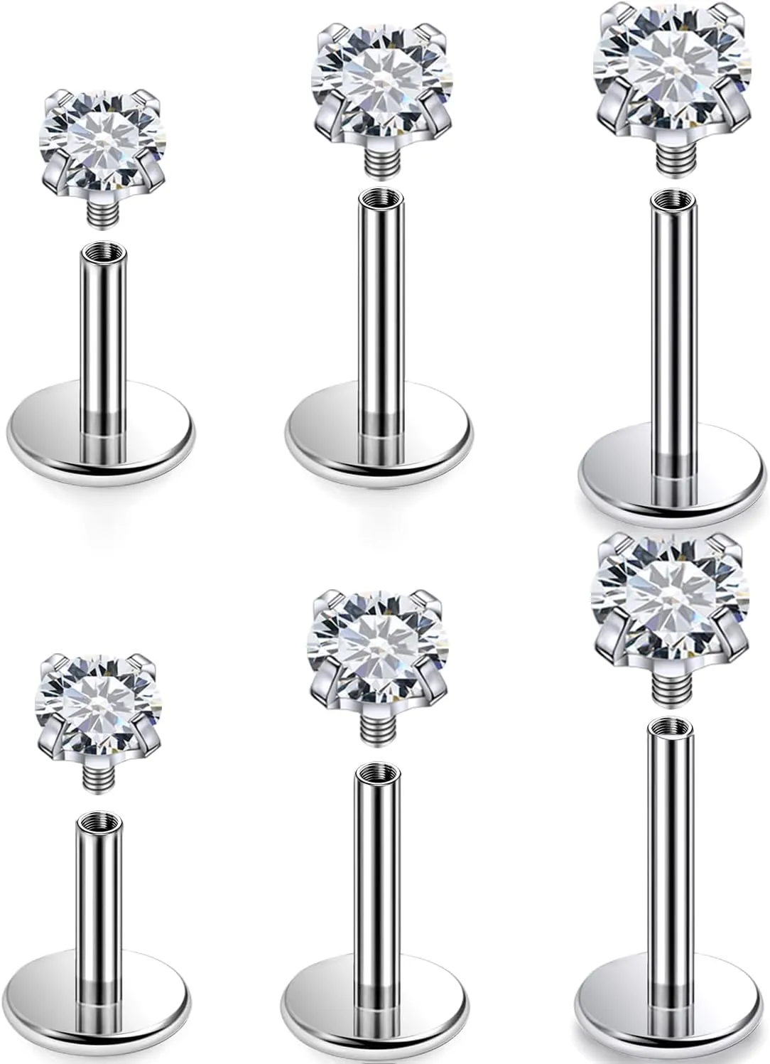 Ocptiy 20G 18G 16G Titanium Flat Back Nose Rings Studs Hypoallergenic Lip Labret Monroe Medusa Internally threaded Tragus Cartilage Helix Earrings Studs Piercing Jewelry for Women Men 6mm 8mm 10mm