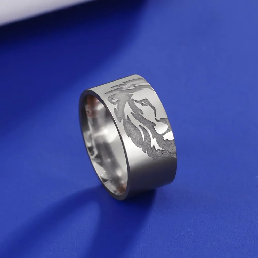 OIDIMS Silver Lion Head Ring for Men Norse Viking Lion Rock Punk Style Gothic Biker Bnad Rings Lion Totem Amulet Stainless Steel Punk Crown Animal Jewelry Gift for Women Anniversary Birthday Gift