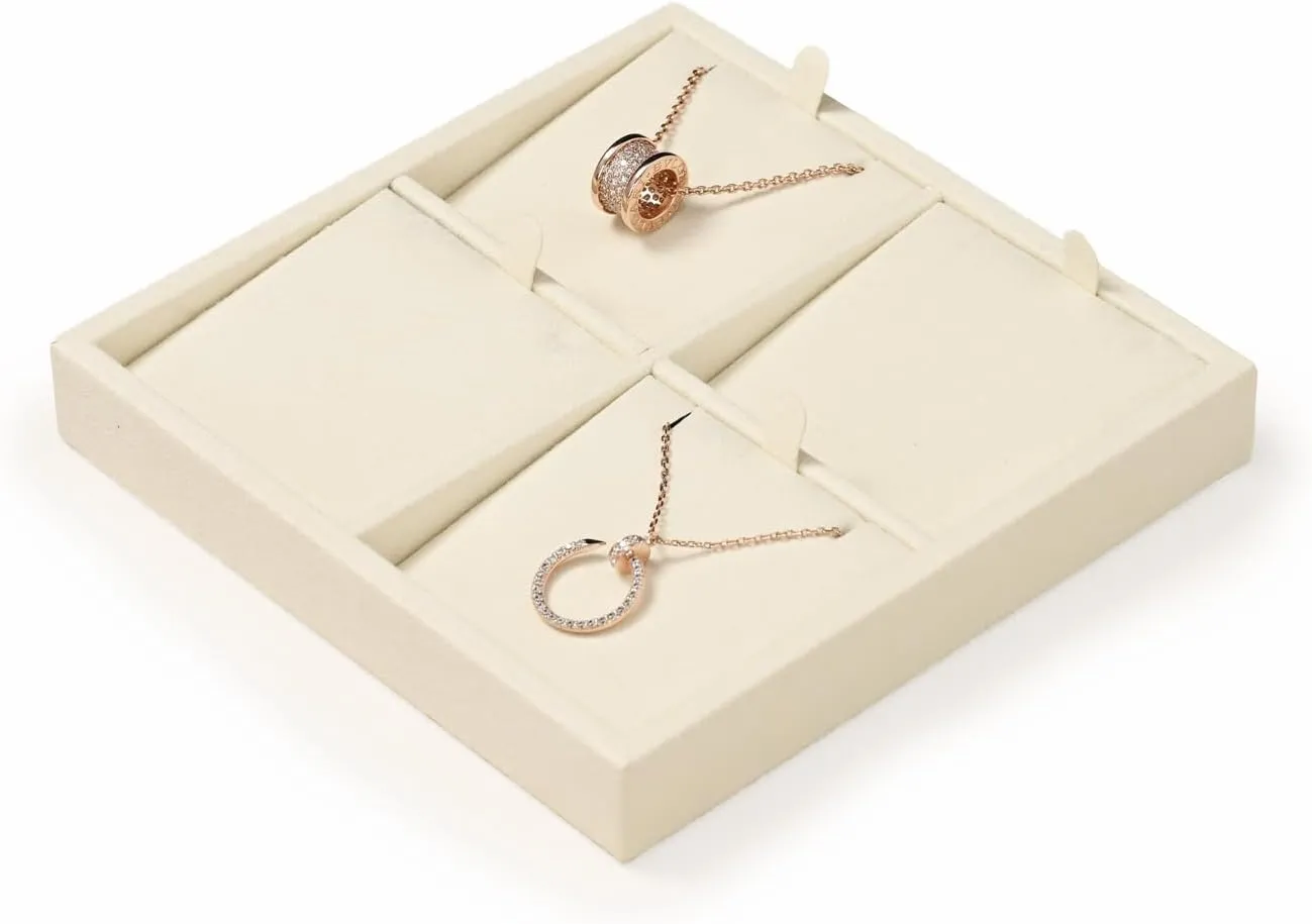 Oirlv Microfiber 4 Slots Jewelry Pendant Display Tray Jewelry Necklace Organizer Display Tray(Beige)