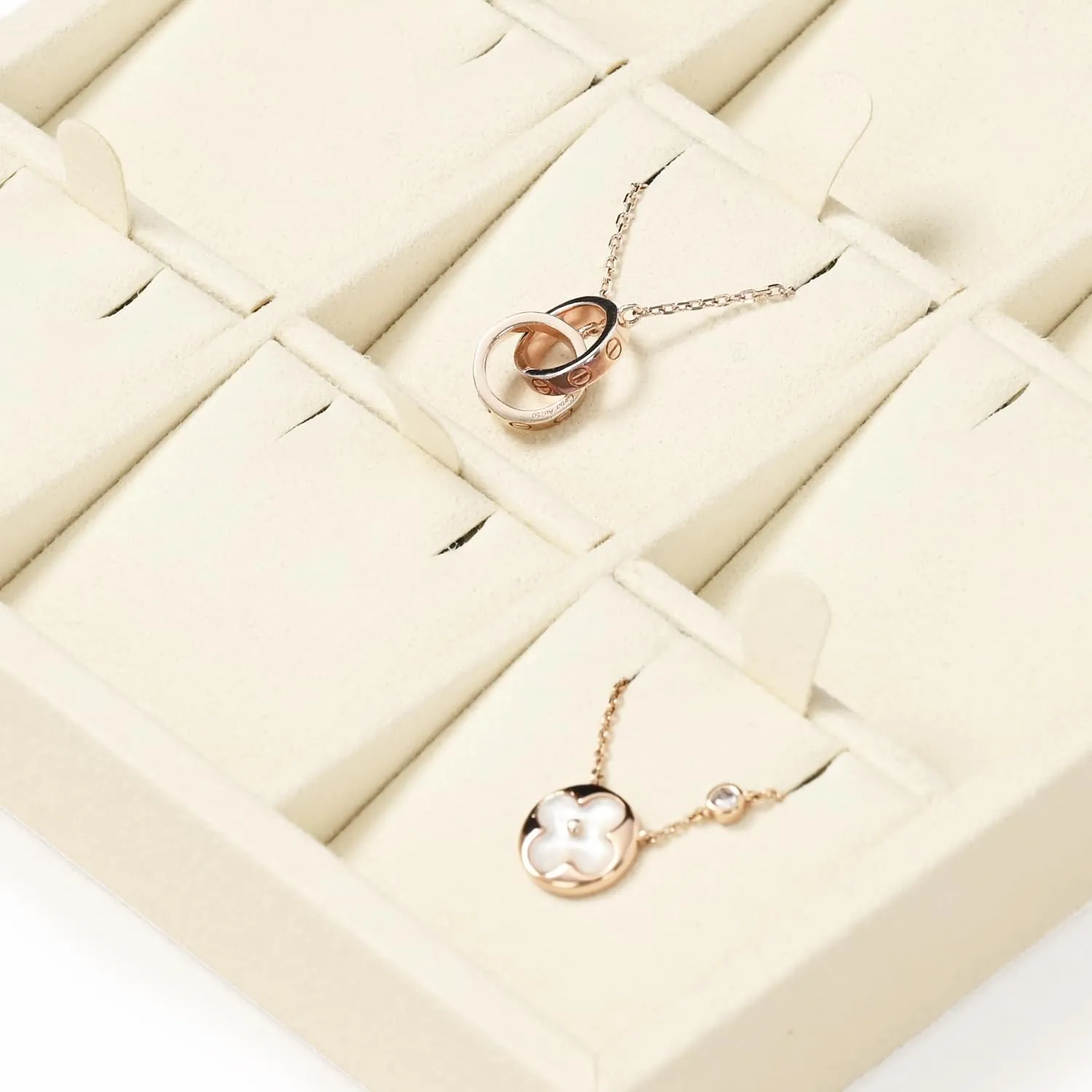 Oirlv Microfiber 9 Slots Jewelry Pendant Display Tray Jewelry Necklace Organizer Display Tray(Beige)