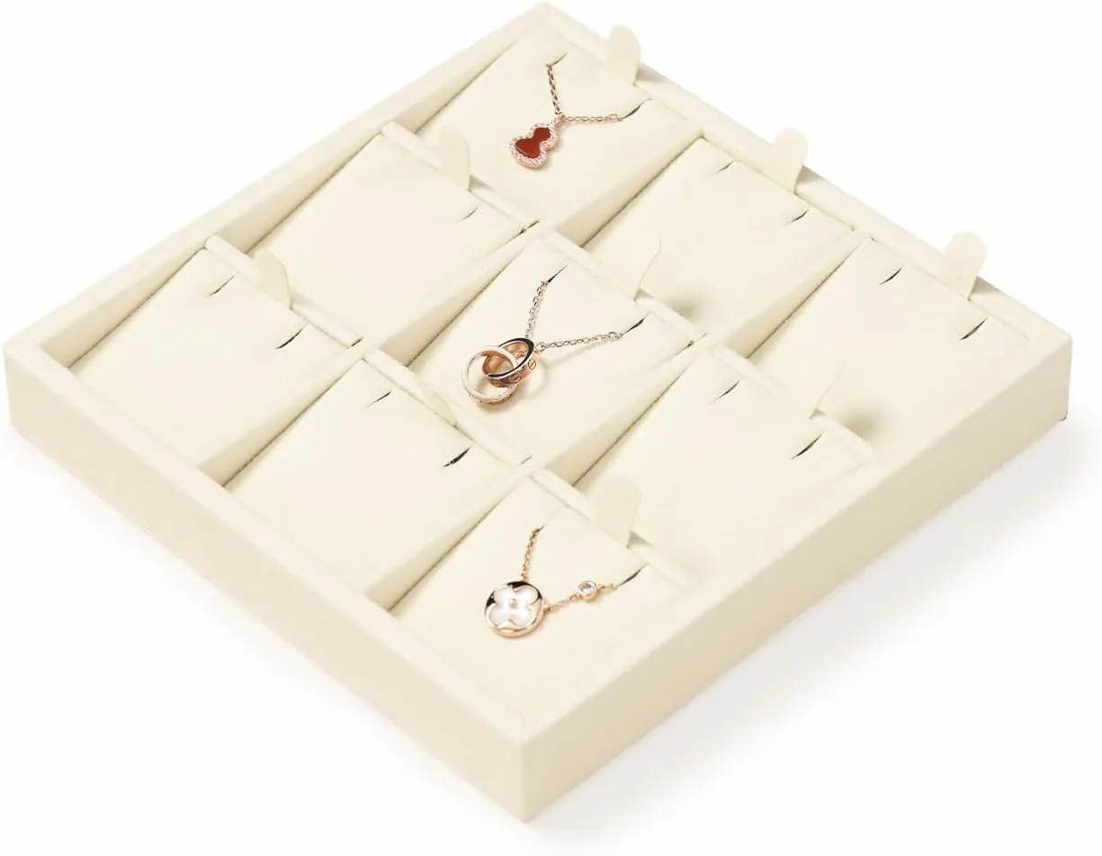 Oirlv Microfiber 9 Slots Jewelry Pendant Display Tray Jewelry Necklace Organizer Display Tray(Beige)