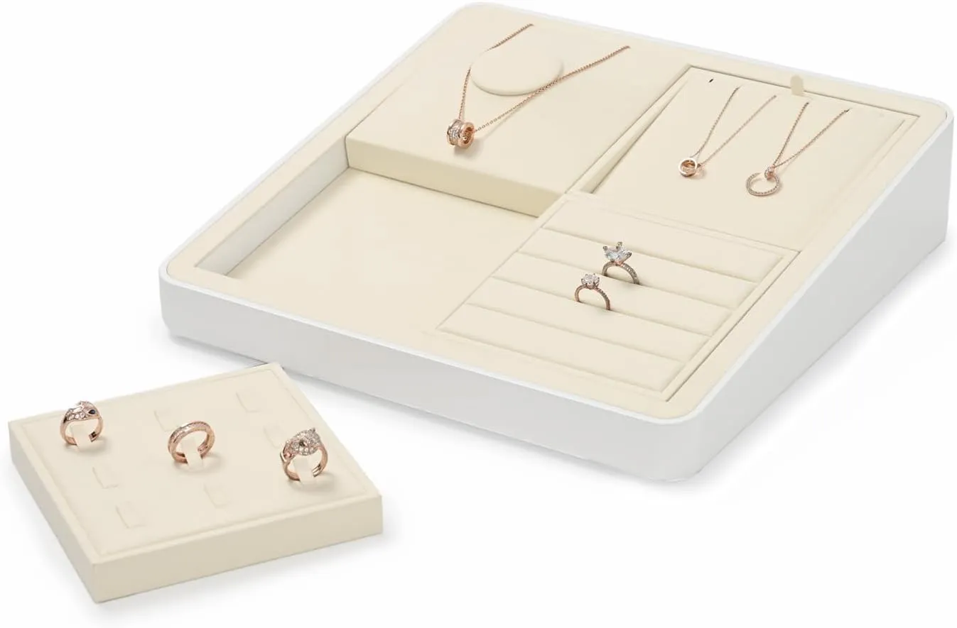 Oirlv Microfiber 9 Slots Jewelry Pendant Display Tray Jewelry Necklace Organizer Display Tray(Beige)