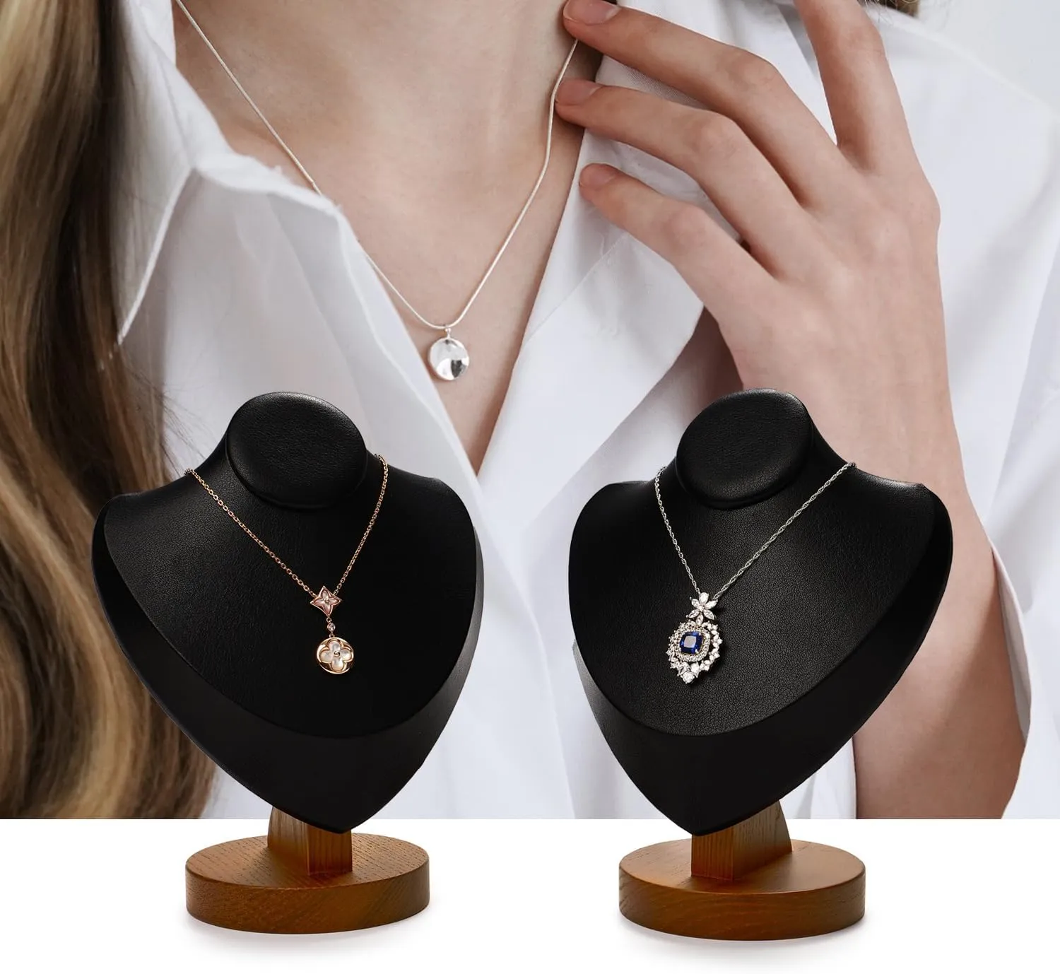 Oirlv Solid Wood Necklace Display Bust Necklace Display Stand