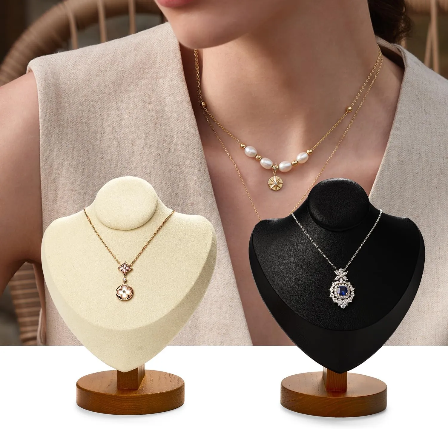 Oirlv Solid Wood Necklace Display Bust Necklace Display Stand