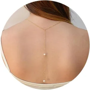 Olbye Back Necklace Pearl Backdrop Necklace Gold Body Chain Jewelry for Women Bridal Jewelry