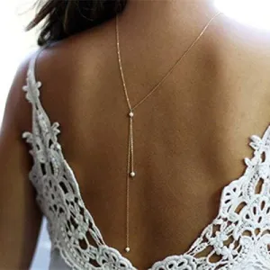 Olbye Back Necklace Pearl Backdrop Necklaces Body Chain Jewelry for Women and Girls Bridal Jewelry