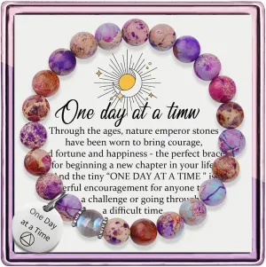 One Day at A Time Healing Bracelets for Women Sobriety Gifts Purple Natural Emperor Moonstone Spiritual Bracelets for Women