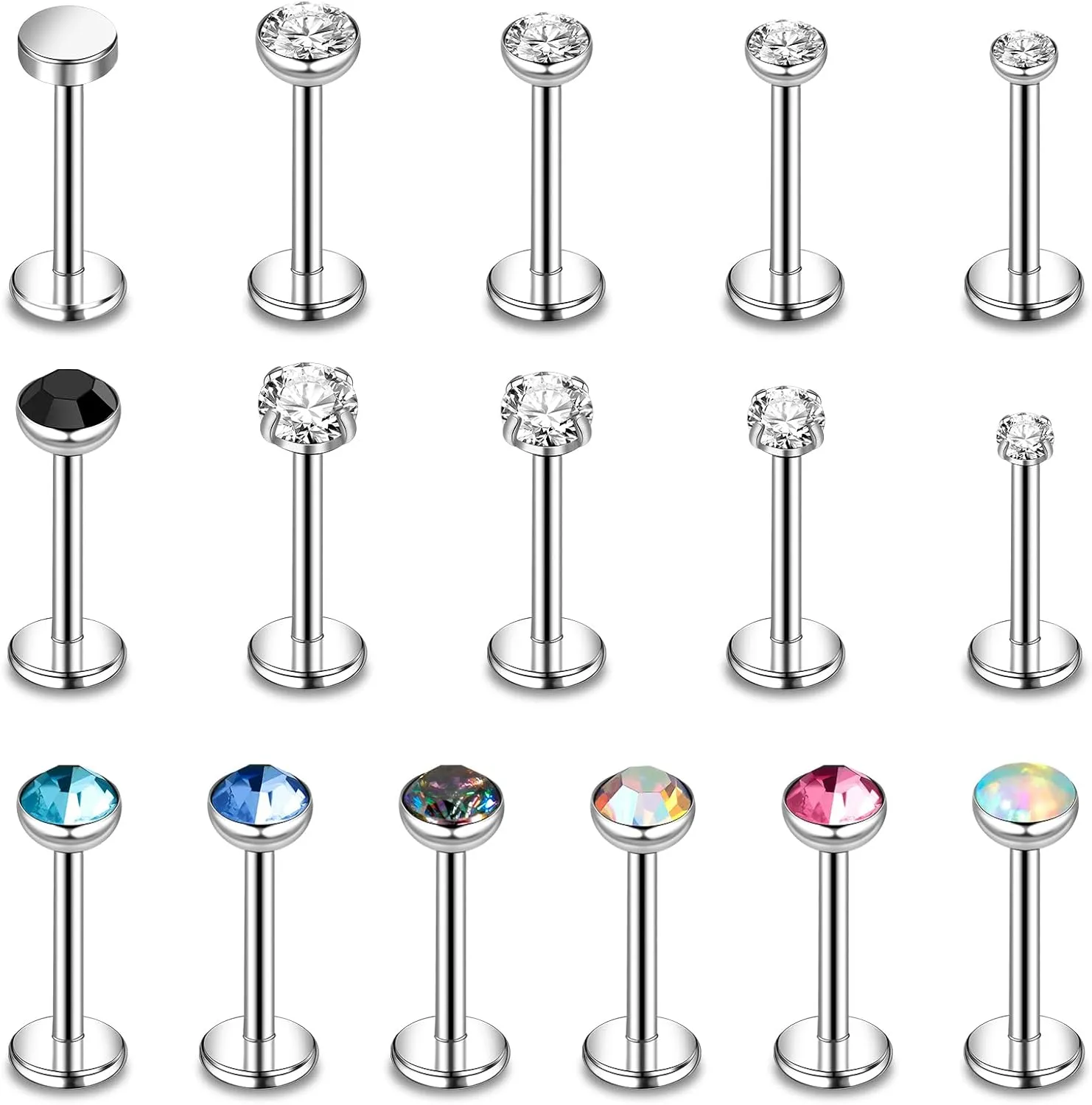 ONESING 12-25 Pcs 16G Tragus Earrings for Women Men Cartilage Earrings Labret Stud Tragus Piercing Jewelry