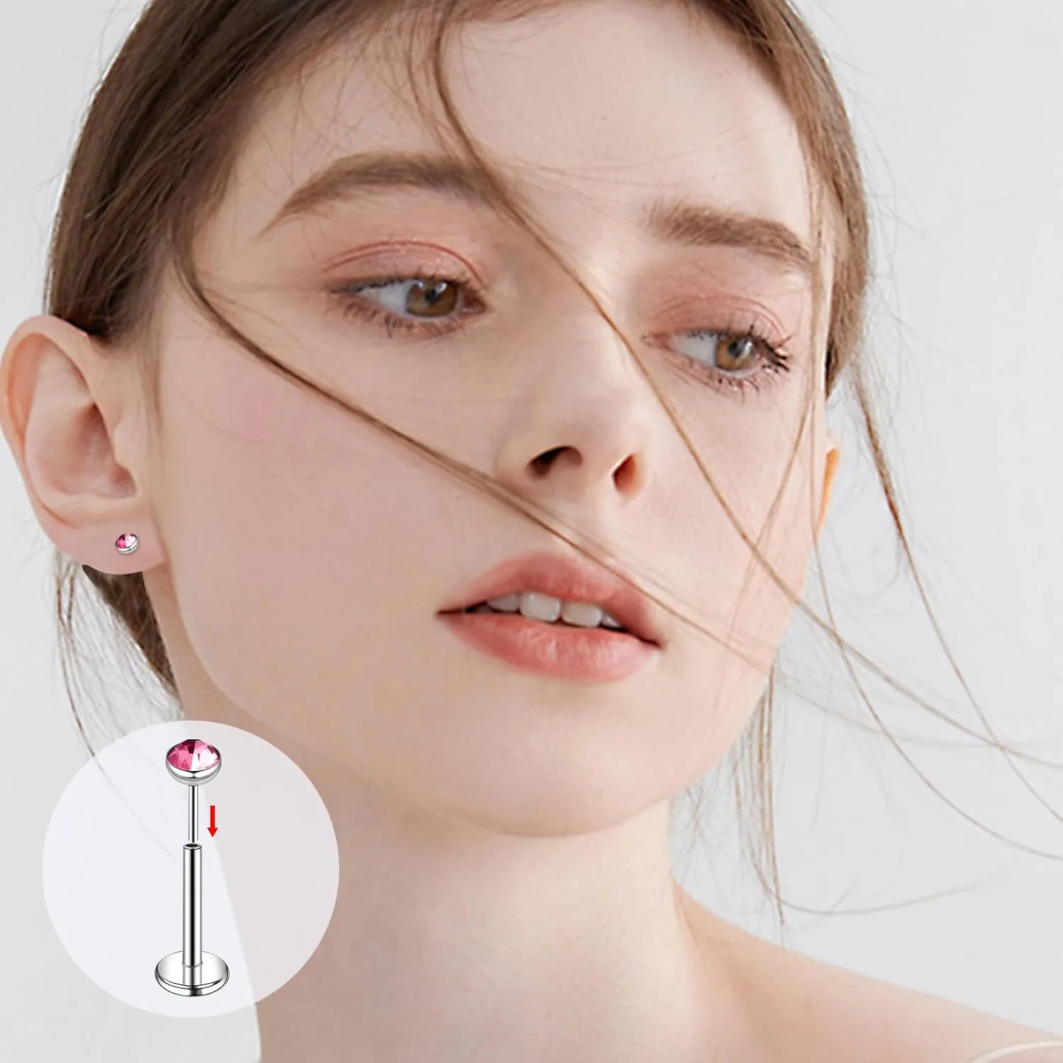 ONESING 12-25 Pcs 16G Tragus Earrings for Women Men Cartilage Earrings Labret Stud Tragus Piercing Jewelry
