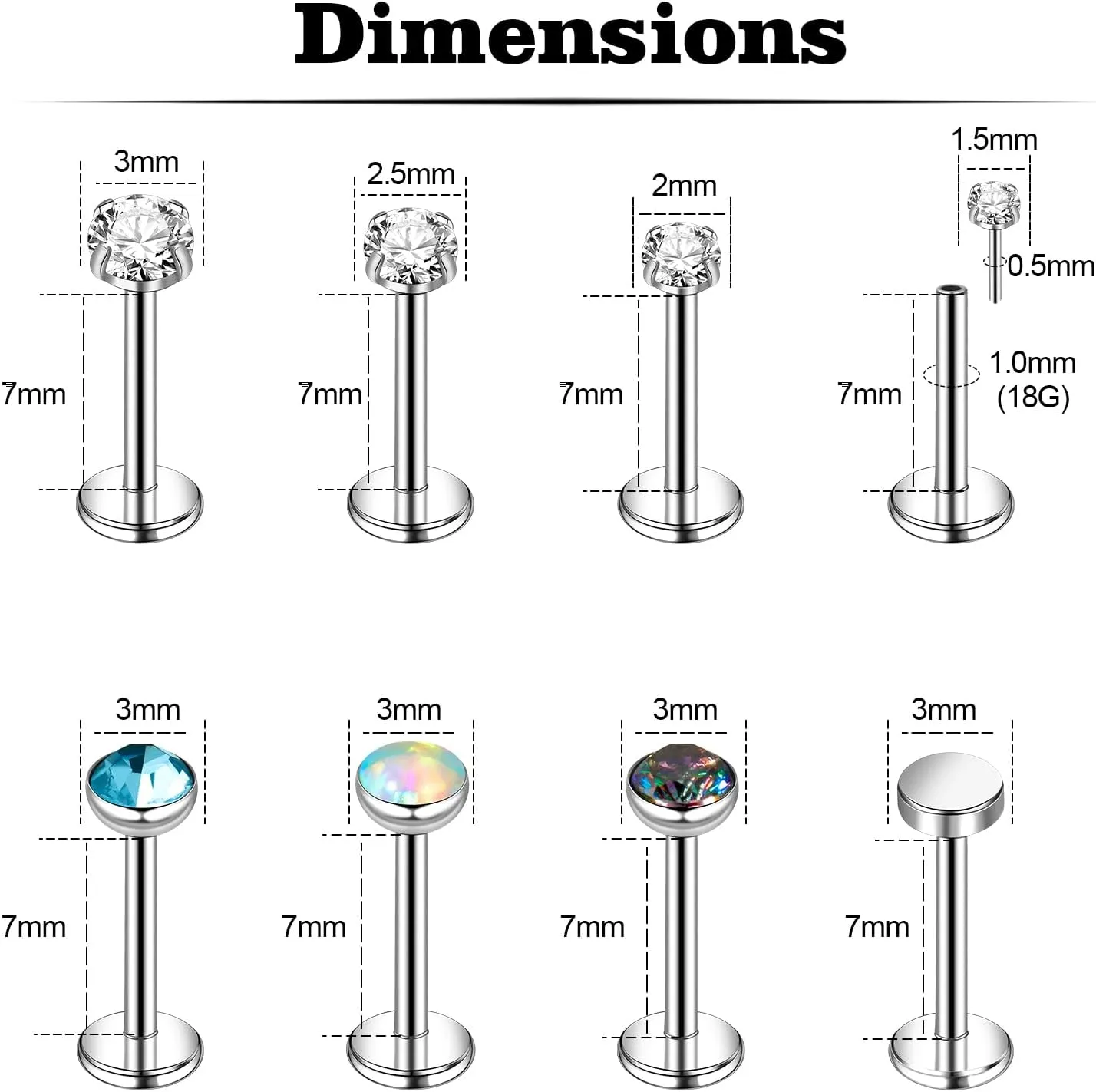 ONESING 12-25 Pcs 16G Tragus Earrings for Women Men Cartilage Earrings Labret Stud Tragus Piercing Jewelry