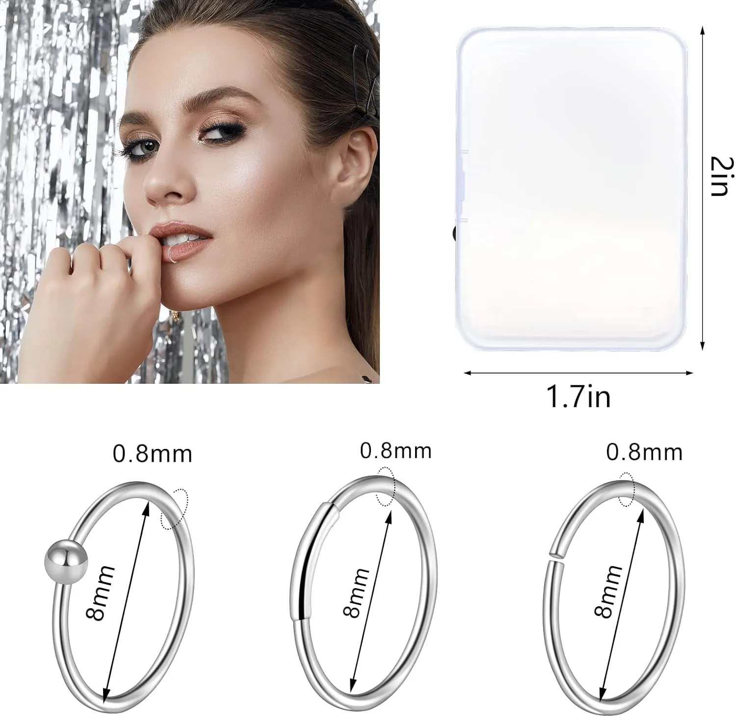 ONESING 27-60 Pcs Nose Rings for Women Nose Piercing Jewelry Silver Nose Rings Studs 20G Surgical Nose Rings Hoops Nose Rings L Shaped Studs Screw Stainless Steel Nose Piercings for Women Men