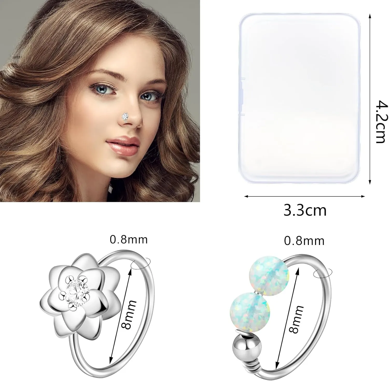 ONESING 27-60 Pcs Nose Rings for Women Nose Piercing Jewelry Silver Nose Rings Studs 20G Surgical Nose Rings Hoops Nose Rings L Shaped Studs Screw Stainless Steel Nose Piercings for Women Men