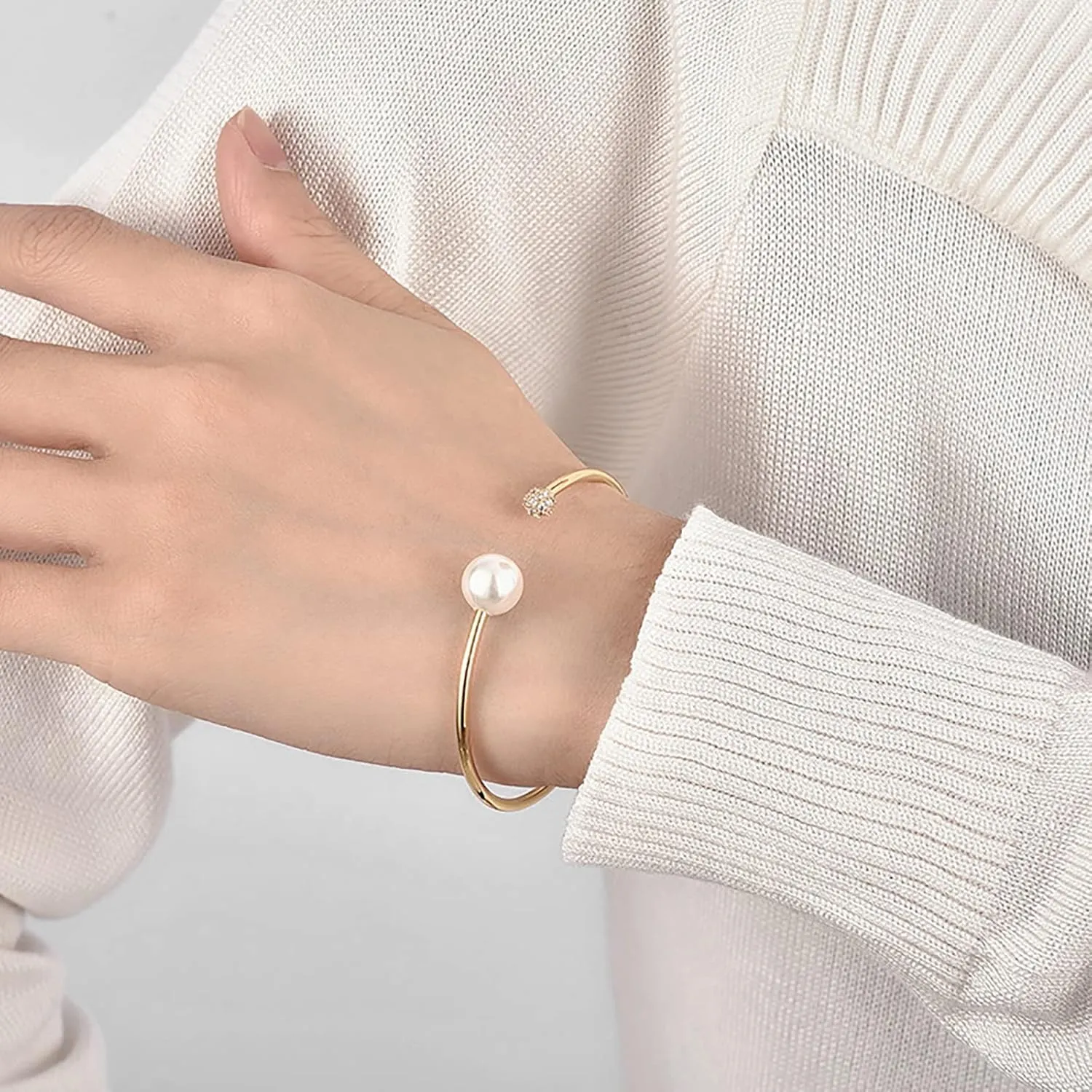 Opal Bangle Bracelet for Women 18K Gold Plated Adjustable Minimalist Gold Opal Bracelet Cuff Bracelet for Women
