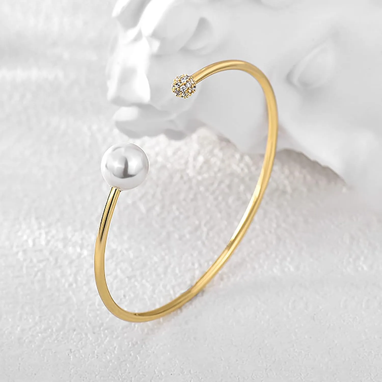 Opal Bangle Bracelet for Women 18K Gold Plated Adjustable Minimalist Gold Opal Bracelet Cuff Bracelet for Women