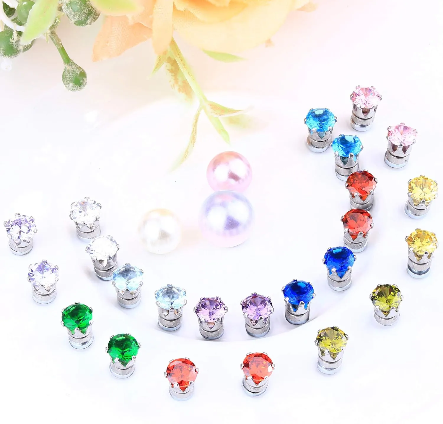 ORAZIO 12 Pairs Magnetic Stud Earrings for Men Women Non-piercing Rhinestone Magnet Earrings Stainless Steel Magnetic Clip on Nose Stud Earrings Set