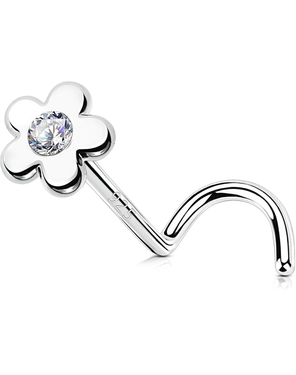 OUFER 20G Nose Rings, 925 Sterling Siver Nose Studs, Flower Nostril Nose Piercing Jewelry, Cute Nose Rings Studs, Clear CZ Nose Rings For Women