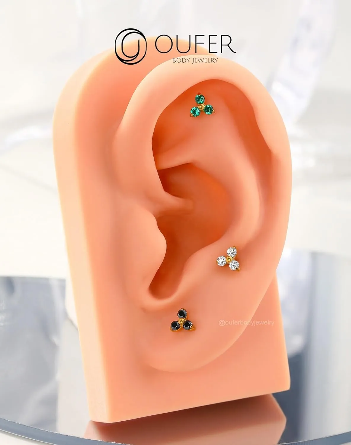 OUFER 316L Surgical Steel 16G Push-In Threadless Gold Cartilage Helix Earrings, Colorful CZ Flat Back Tragus Lobe Piercing Jewelry for Women Men