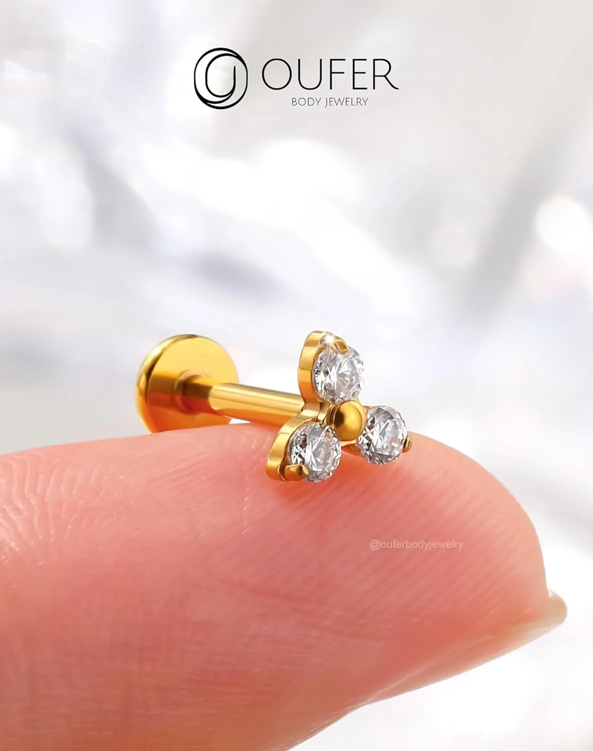 OUFER 316L Surgical Steel 16G Push-In Threadless Gold Cartilage Helix Earrings, Colorful CZ Flat Back Tragus Lobe Piercing Jewelry for Women Men