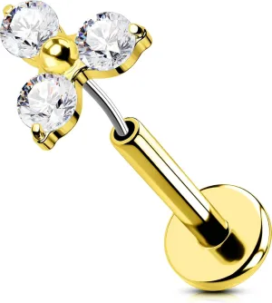OUFER 316L Surgical Steel 16G Push-In Threadless Gold Cartilage Helix Earrings, Colorful CZ Flat Back Tragus Lobe Piercing Jewelry for Women Men