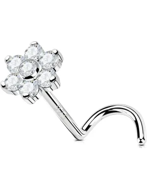 OUFER 925 Sterling Silver Nose Rings, Flower Nose Studs, Cute Nose Nostril Piercing Jewelry, Screw Shaped 20G Silver Nose Rings Studs for Women Men