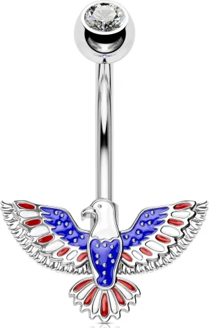OUFER American Eagle USA Belly Button Rings, Navel Rings, 14G 316L Surgical Steel Belly Rings, Navel Piercing Jewelry, Curved Barbell