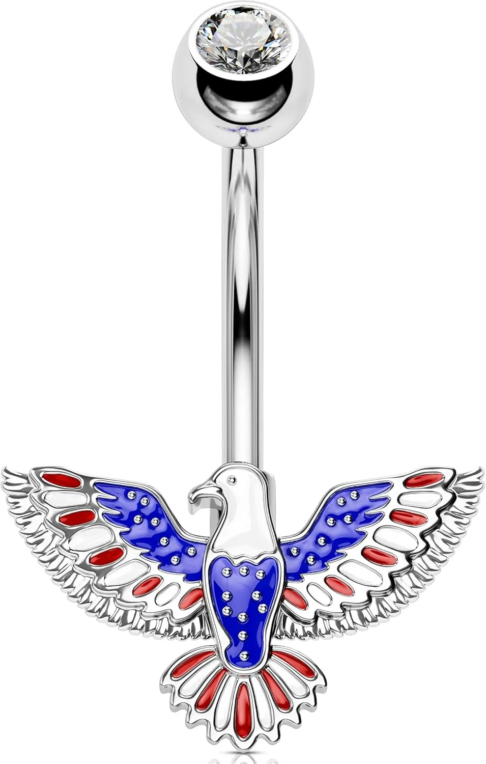 OUFER American Eagle USA Belly Button Rings, Navel Rings, 14G 316L Surgical Steel Belly Rings, Navel Piercing Jewelry, Curved Barbell