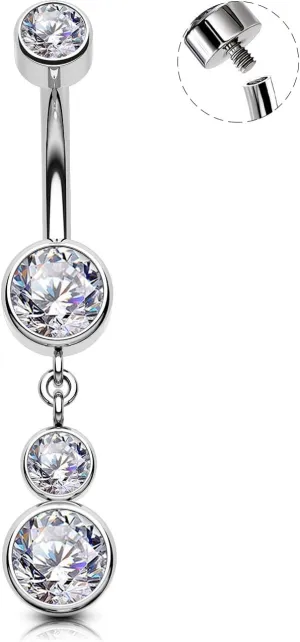 OUFER Belly Button Rings, 14G Round Clear CZ Pendant Belly Button Piercing, G23 Solid Titanium Internally Threaded Belly Piercing Jewelry, Navel Piercing Jewelry For Women