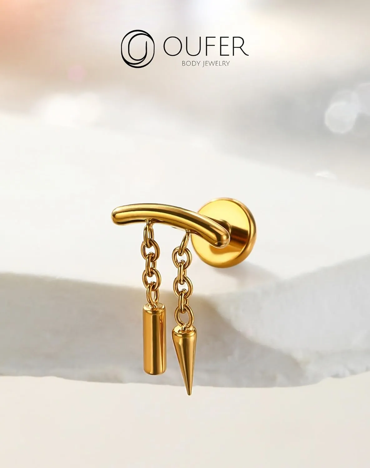 OUFER Chain Helix Piercing Jewelry, Dangle 316L Stainless Steel 16G Threadless Flat Back Piercings Helix Cartilage Piercing Jewelry for Women Men