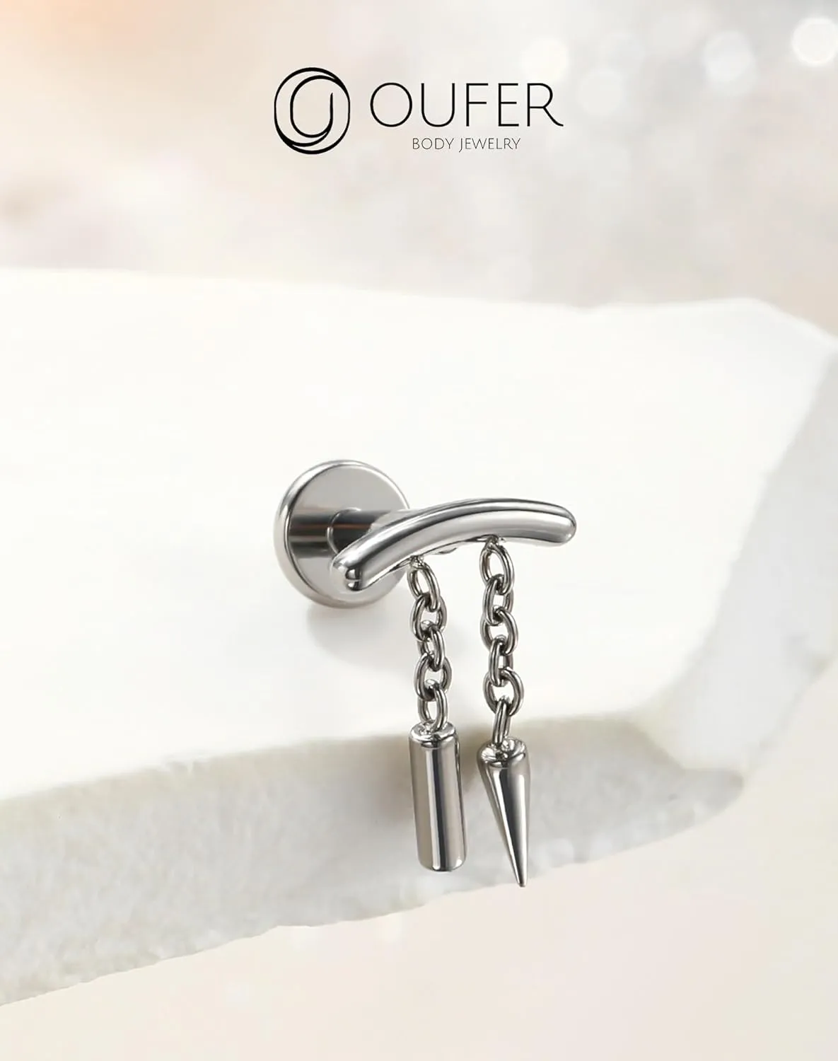 OUFER Chain Helix Piercing Jewelry, Dangle 316L Stainless Steel 16G Threadless Flat Back Piercings Helix Cartilage Piercing Jewelry for Women Men