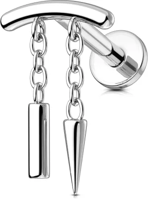 OUFER Chain Helix Piercing Jewelry, Dangle 316L Stainless Steel 16G Threadless Flat Back Piercings Helix Cartilage Piercing Jewelry for Women Men