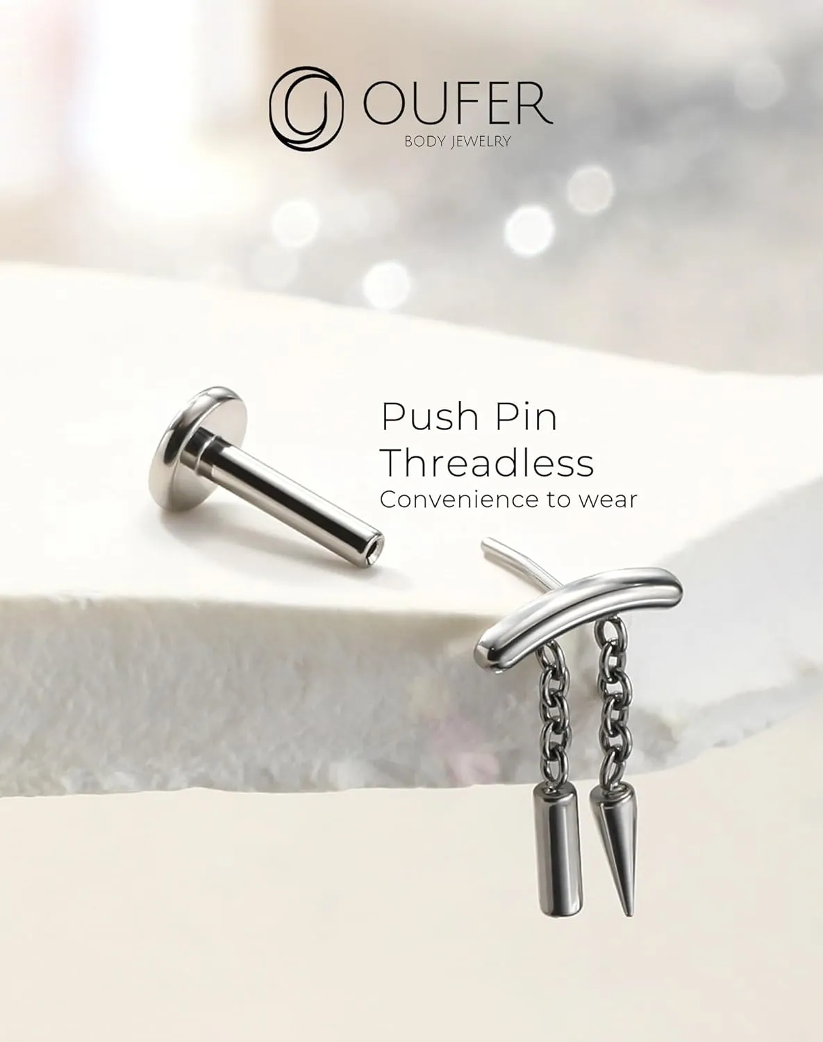 OUFER Chain Helix Piercing Jewelry, Dangle 316L Stainless Steel 16G Threadless Flat Back Piercings Helix Cartilage Piercing Jewelry for Women Men