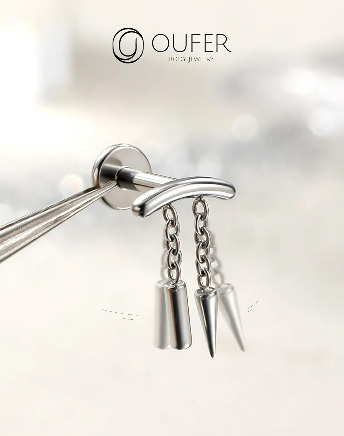 OUFER Chain Helix Piercing Jewelry, Dangle 316L Stainless Steel 16G Threadless Flat Back Piercings Helix Cartilage Piercing Jewelry for Women Men