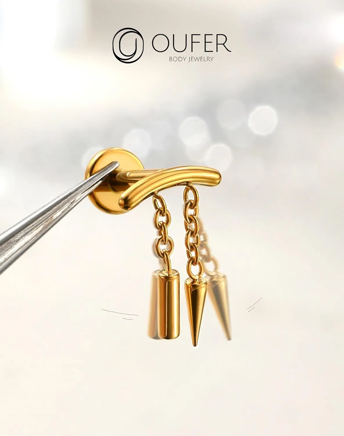 OUFER Chain Helix Piercing Jewelry, Dangle 316L Stainless Steel 16G Threadless Flat Back Piercings Helix Cartilage Piercing Jewelry for Women Men