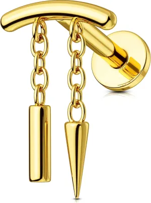 OUFER Chain Helix Piercing Jewelry, Dangle 316L Stainless Steel 16G Threadless Flat Back Piercings Helix Cartilage Piercing Jewelry for Women Men